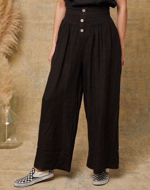 Kendra zwarte broek van 100% linnen