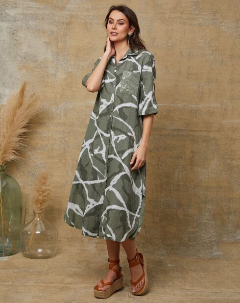 Robe 100% Lin Liroi vert kaki