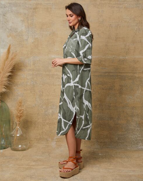 Robe 100% Lin Liroi vert kaki