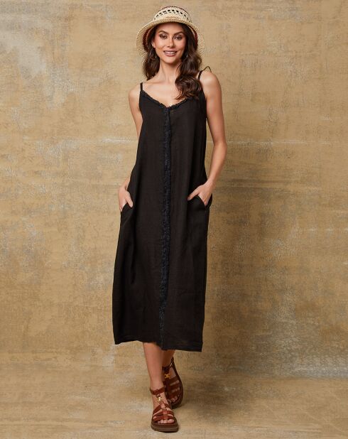 Louisa schwarzes Kleid aus 100% Leinen