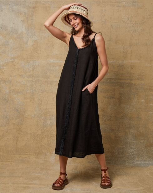 Louisa schwarzes Kleid aus 100% Leinen