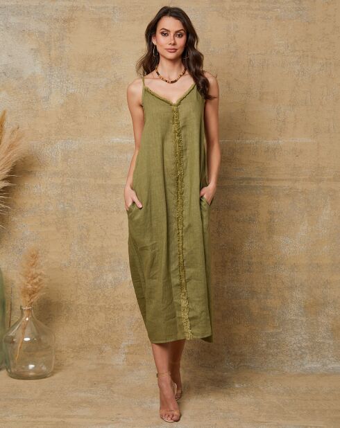 Louisa-Kleid aus 100% Leinen in Limettengrün