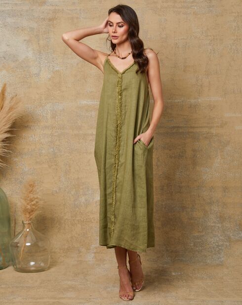 Louisa-Kleid aus 100% Leinen in Limettengrün