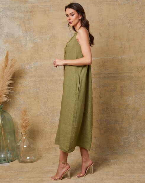 Louisa-Kleid aus 100% Leinen in Limettengrün