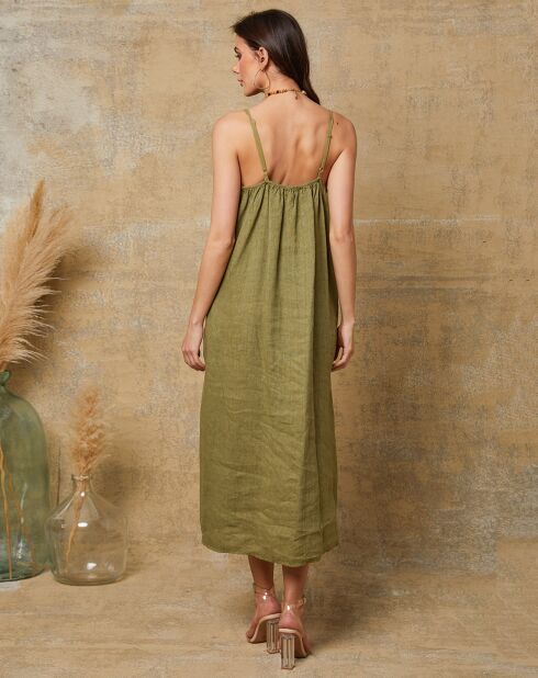 Louisa-Kleid aus 100% Leinen in Limettengrün