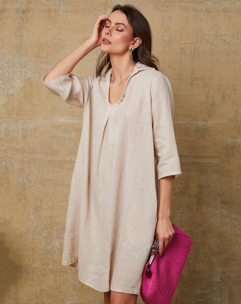Beige jurk van 100% linnen Mouna