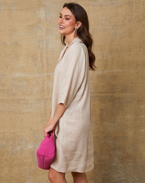 Beige jurk van 100% linnen Mouna