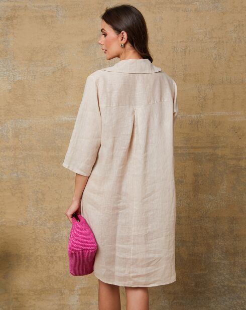 Beige jurk van 100% linnen Mouna