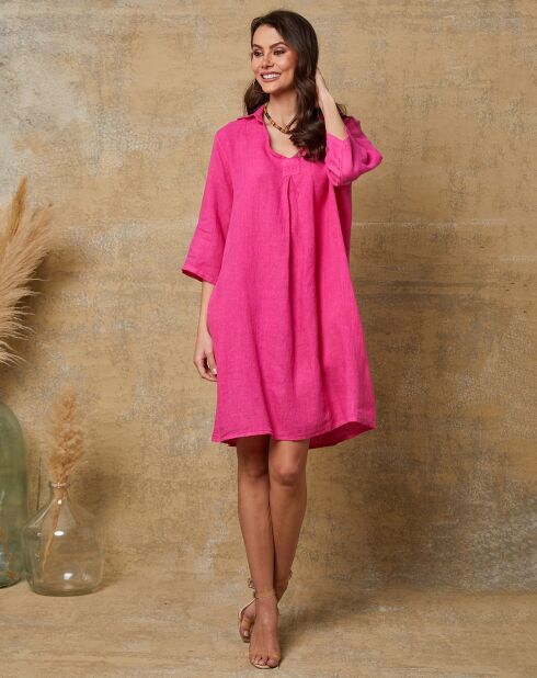 Fuchsia jurk van 100% linnen Mouna