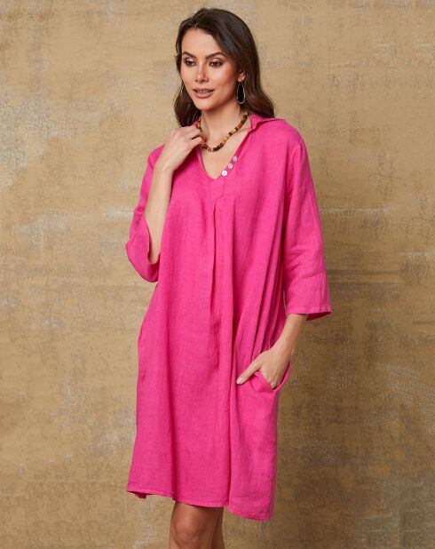 Fuchsia jurk van 100% linnen Mouna