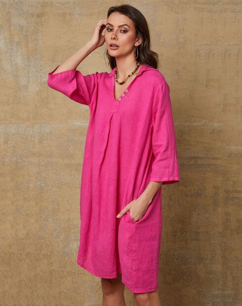 Fuchsia jurk van 100% linnen Mouna