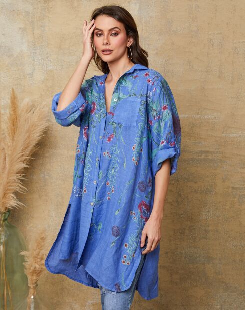 Blauwe jurk van 100% linnen Pardess