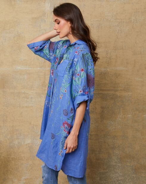 Blauwe jurk van 100% linnen Pardess