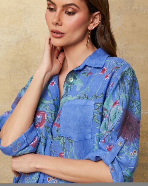 Blauwe jurk van 100% linnen Pardess