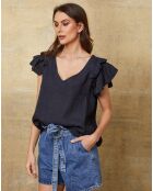 Top 100% Lin Quiriem bleu marine