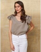 Quiriem taupefarbenes Top aus 100% Leinen