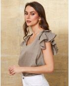 Quiriem taupefarbenes Top aus 100% Leinen