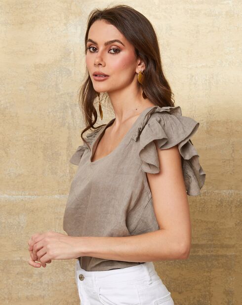 Quiriem taupefarbenes Top aus 100% Leinen