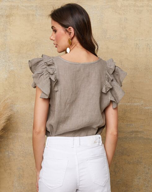 Quiriem taupefarbenes Top aus 100% Leinen