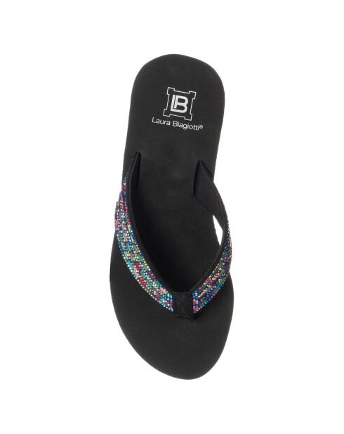 Tongs compensées Paola noir/multicolore