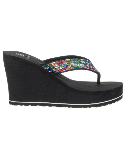 Tongs compensées Paola noir/multicolore