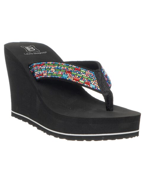 Tongs compensées Paola noir/multicolore