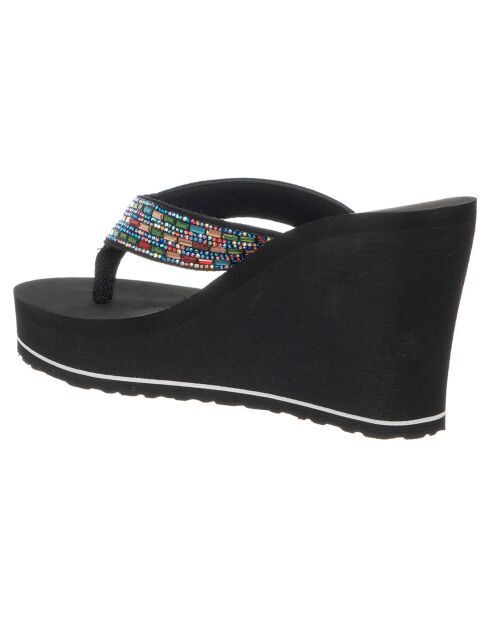 Tongs compensées Paola noir/multicolore