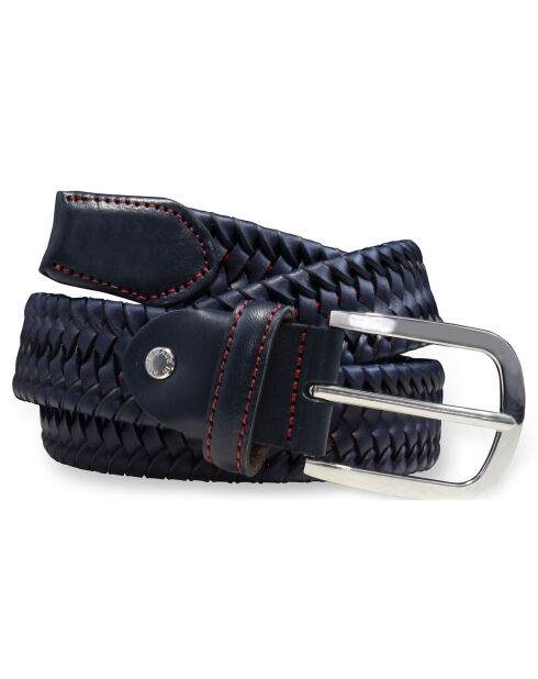 Ceinture en Cuir bimatière bleue