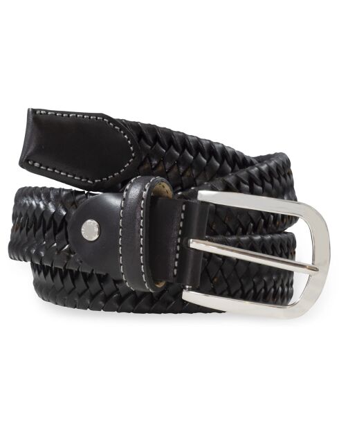 Ceinture en Cuir bimatière noire