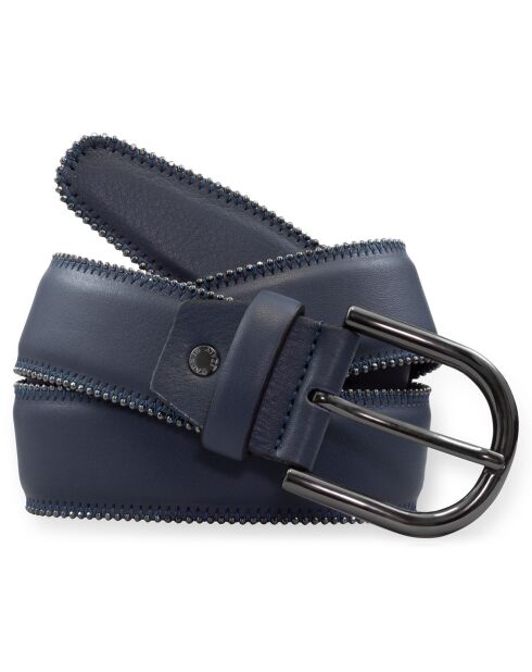 Ceinture en Cuir & Croute de Cuir bleue