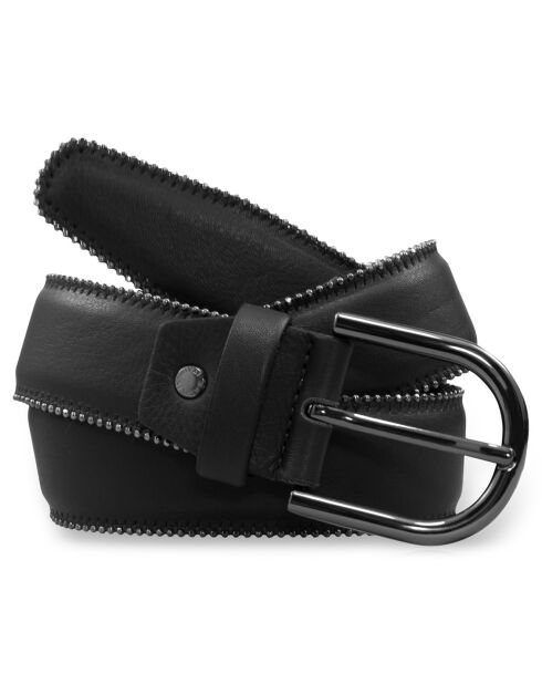 Ceinture en Cuir & Croute de Cuir noire