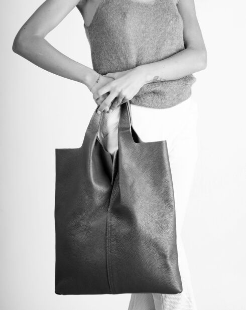 Tragetasche Evelyn aus dunkelblauem Leder - 37x3x40 cm