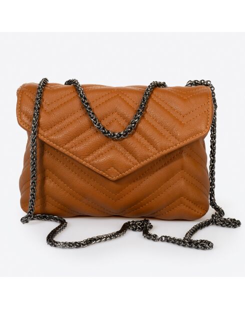 Ava cognac gewatteerde leren schoudertas - 22x9x17 cm