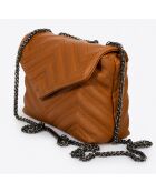 Ava cognac gewatteerde leren schoudertas - 22x9x17 cm