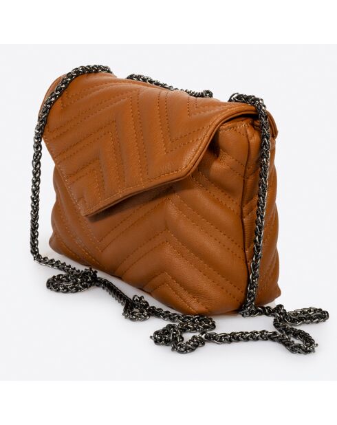 Ava cognac gewatteerde leren schoudertas - 22x9x17 cm