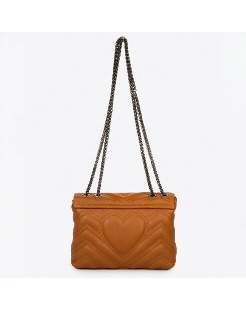 Ava cognac gewatteerde leren schoudertas - 22x9x17 cm