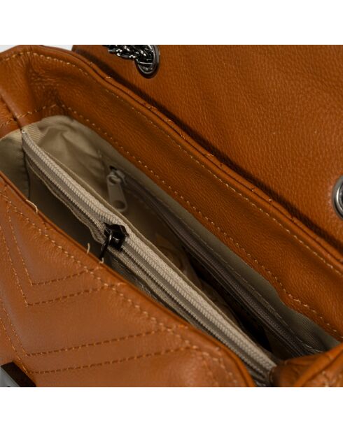 Ava cognac gewatteerde leren schoudertas - 22x9x17 cm