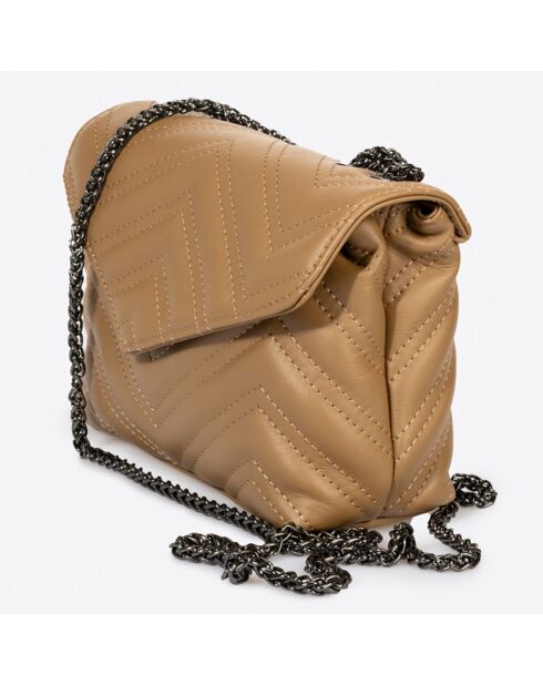 Ava taupe gewatteerde leren schoudertas - 22x9x17 cm