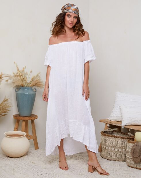 Robe 100% Lin Bélinda blanche