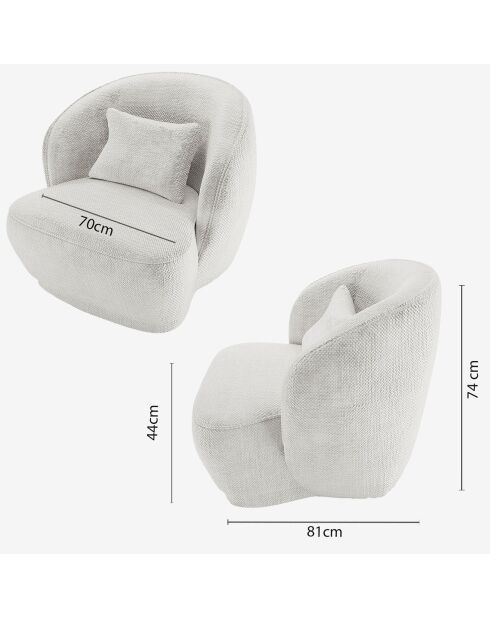 Fauteuil design tissu chenille Pablo blanc - 78x81x74 cm