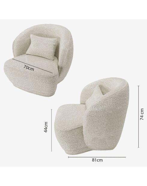 Fauteuil design bouclé Pablo beige - 78x81x74 cm