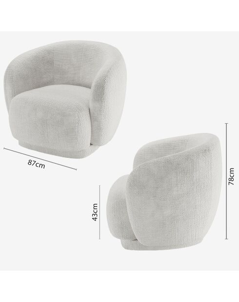 Fauteuil design demi-tonneau tissu chenille Victoria blanc - 93x87x78 cm