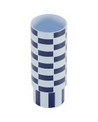 Vase céramique tube à damier Sofia bleu  - D.12.5x31 cm