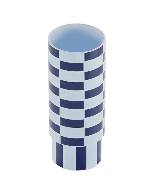 Vase céramique tube à damier Sofia bleu  - D.12.5x31 cm