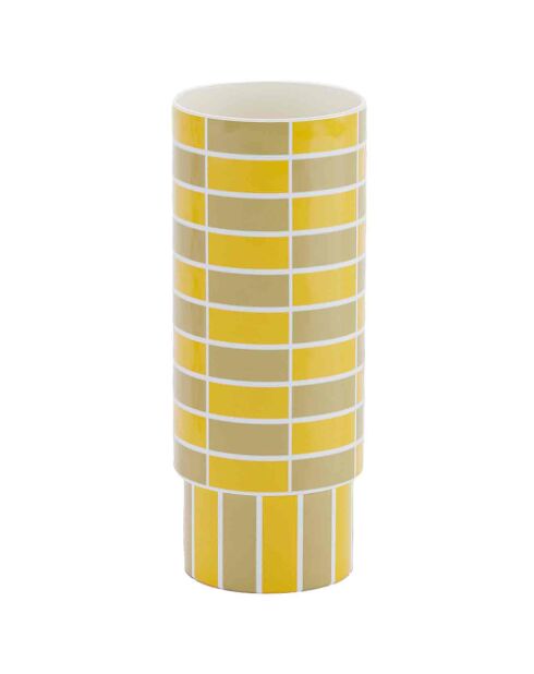 Vase céramique tube à damier Sofia jaune - D.12.5x31 cm