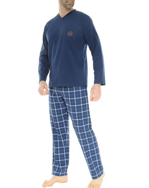 Pyjama long Col V Dorian bleu marine