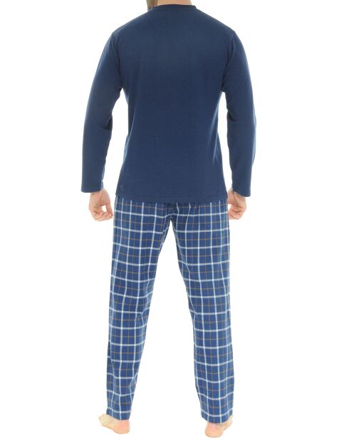 Pyjama long Col V Dorian bleu marine
