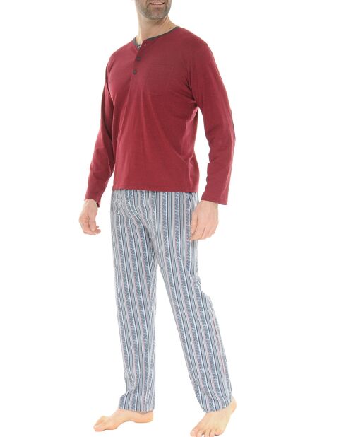 Pyjama long Daubias rouge bordeaux/gris foncé