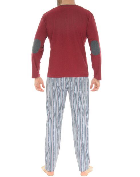 Pyjama long Daubias rouge bordeaux/gris foncé