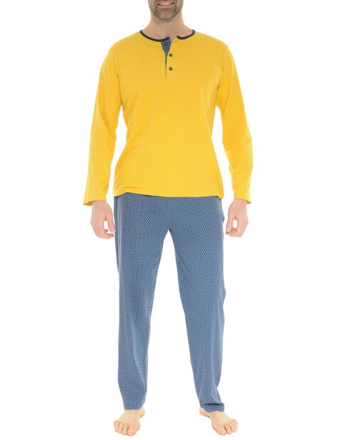 Pyjama long Dambroise jaune moutarde/marine